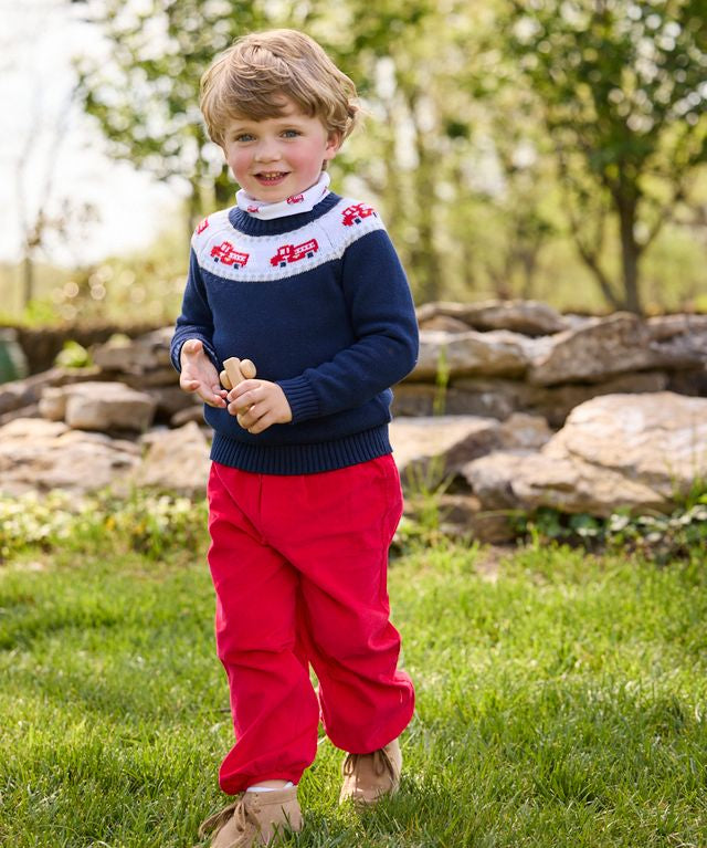 Little English Fire Truck Fair Isle Sweater