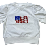 Lulu Bebe White Flag Puff Sleeve Top