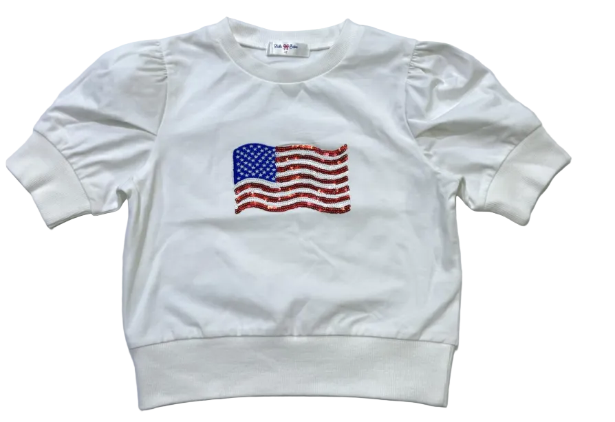 Lulu Bebe White Flag Puff Sleeve Top
