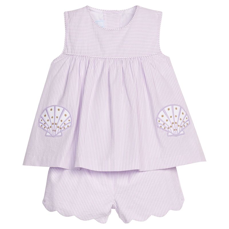 Little English Applique Pocket Short Set- Sea Shells