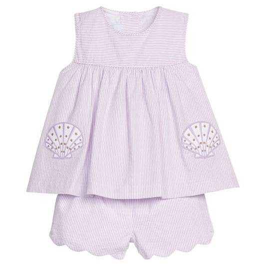 Little English Applique Pocket Short Set- Sea Shells