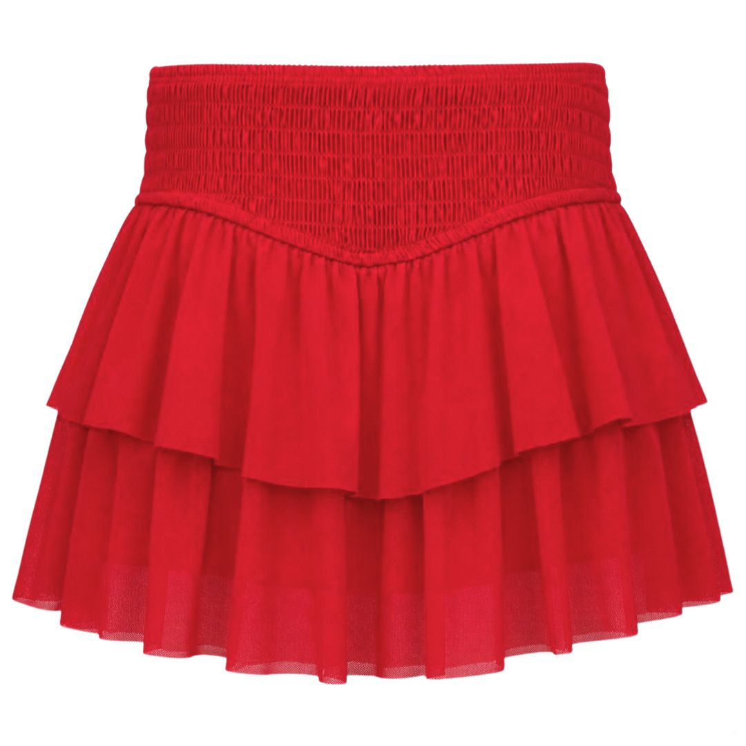 Azarhia Red Smocked Mesh Skort