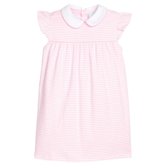 Little English Angel Sleeve Peter Pan Dress- Light Pink Stripe