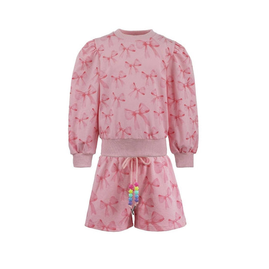 Lola and the Boys Ribbon Puff Sleeve Short Set