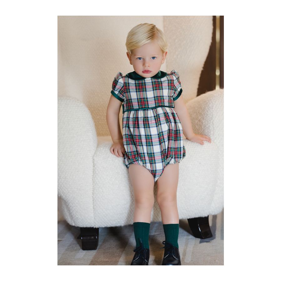 Sal and Pimenta Emerald Green Tartan Romper