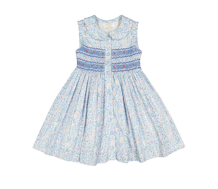 Antionette Paris Olympe Floral Blue Sleeveless Smocked Dress