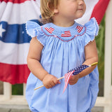 Little English Patriotic Smocked Bishop Bubble with American Flags for Baby Girl