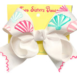 Two Sisters Bows White Scalloped Sea Shells Large Bow