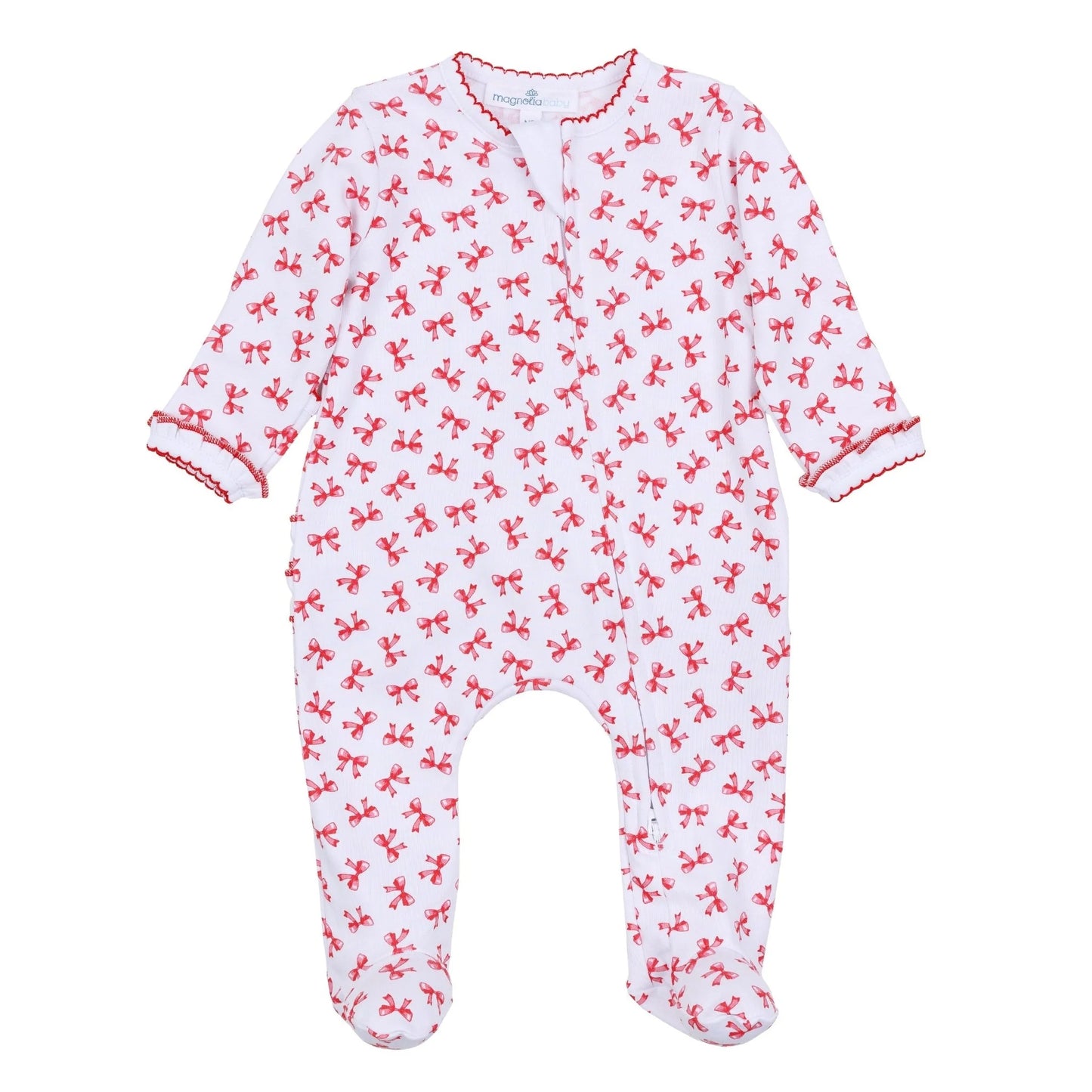 Magnolia Baby Scarlett Bows Printed Zipper Footie