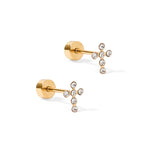 Screwback Stud Earrings - Clara Cross Gold Sparkle