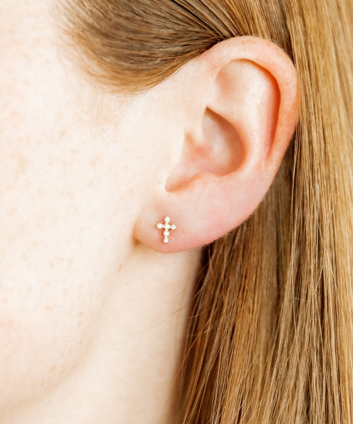 Screwback Stud Earrings - Clara Cross Gold Sparkle