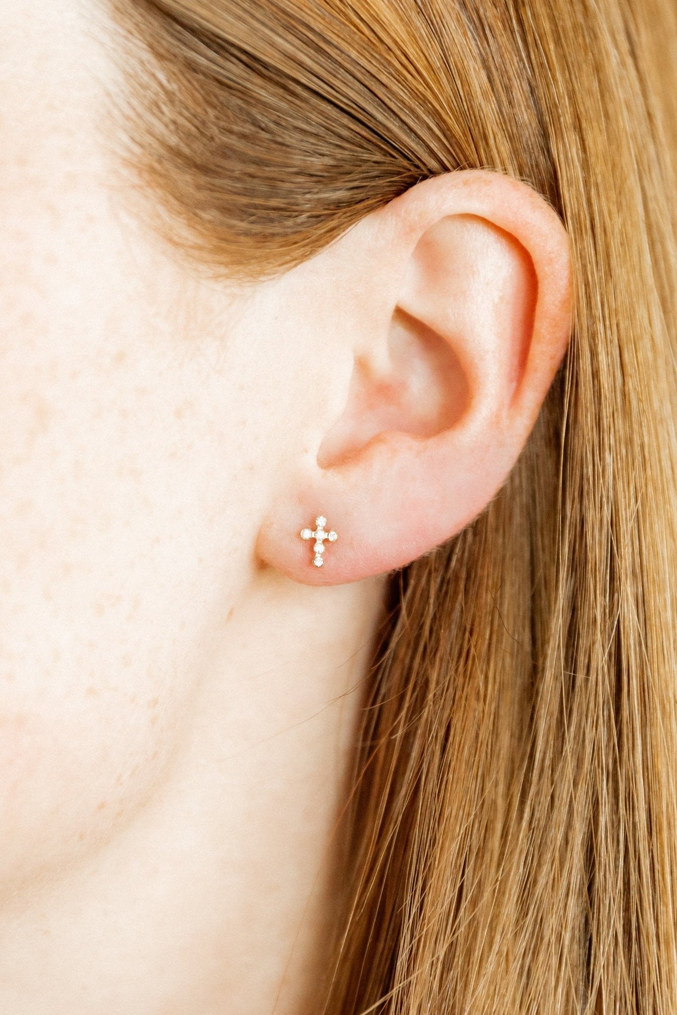 Screwback Stud Earrings - Clara Cross Gold Sparkle