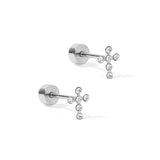 Screwback Stud Earrings - Clara Cross Silver Sparkle