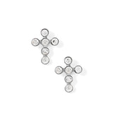 Gold and crystal stud earrings on a white background
