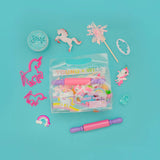 Unicorn-themed playdough set with tools and accessories on a blue background, featuring the brand 'Young & Wild'.
