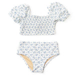 Smocked Puff Sleeve Bikini- Cottage Floral Blue