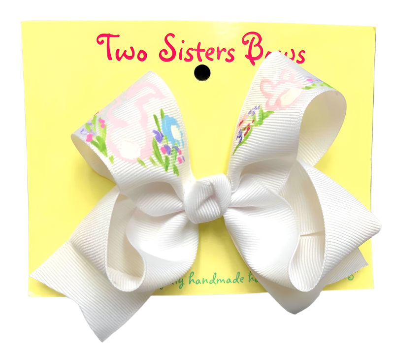 Two Sisters Bows White Shadow Stitch Bunnies Large Bow