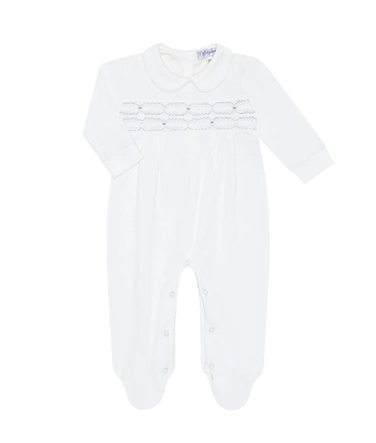 Nellapima Signature Smocked Boys Footie- White
