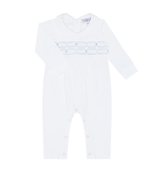 Nellapima Signature Smocked Boys Playsuit- White