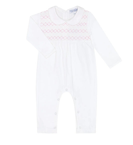 Nellapima Signature Smocked Girls Playsuit- White