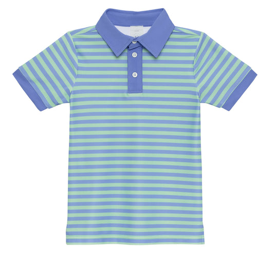 Courtside Kids Sky Blue and Palm Green QB Stripe Polo Shirt