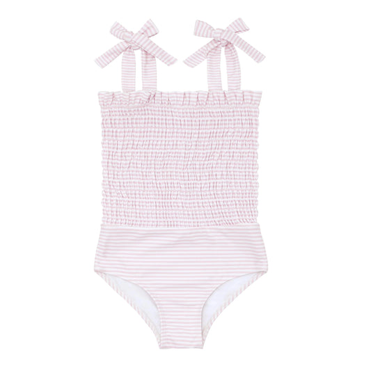 Pink Stripe Smocked One Piece