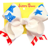 Two Sisters Bows White Stars and Stripes Large Bow