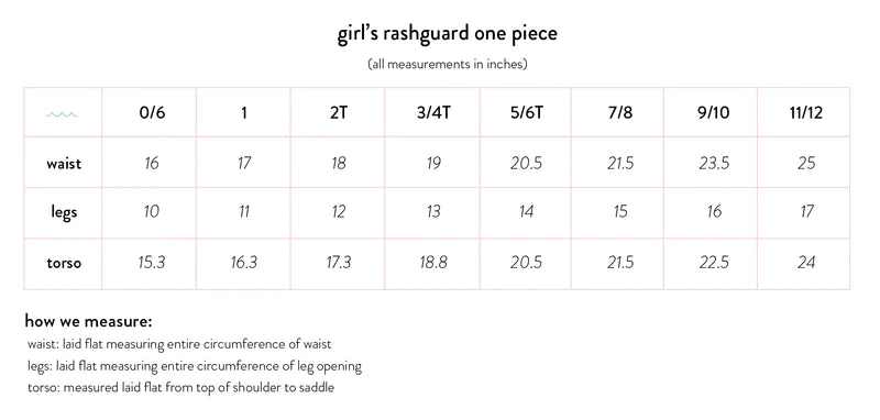 Minnow Rashguard Swimsuit Size Chart for Kids