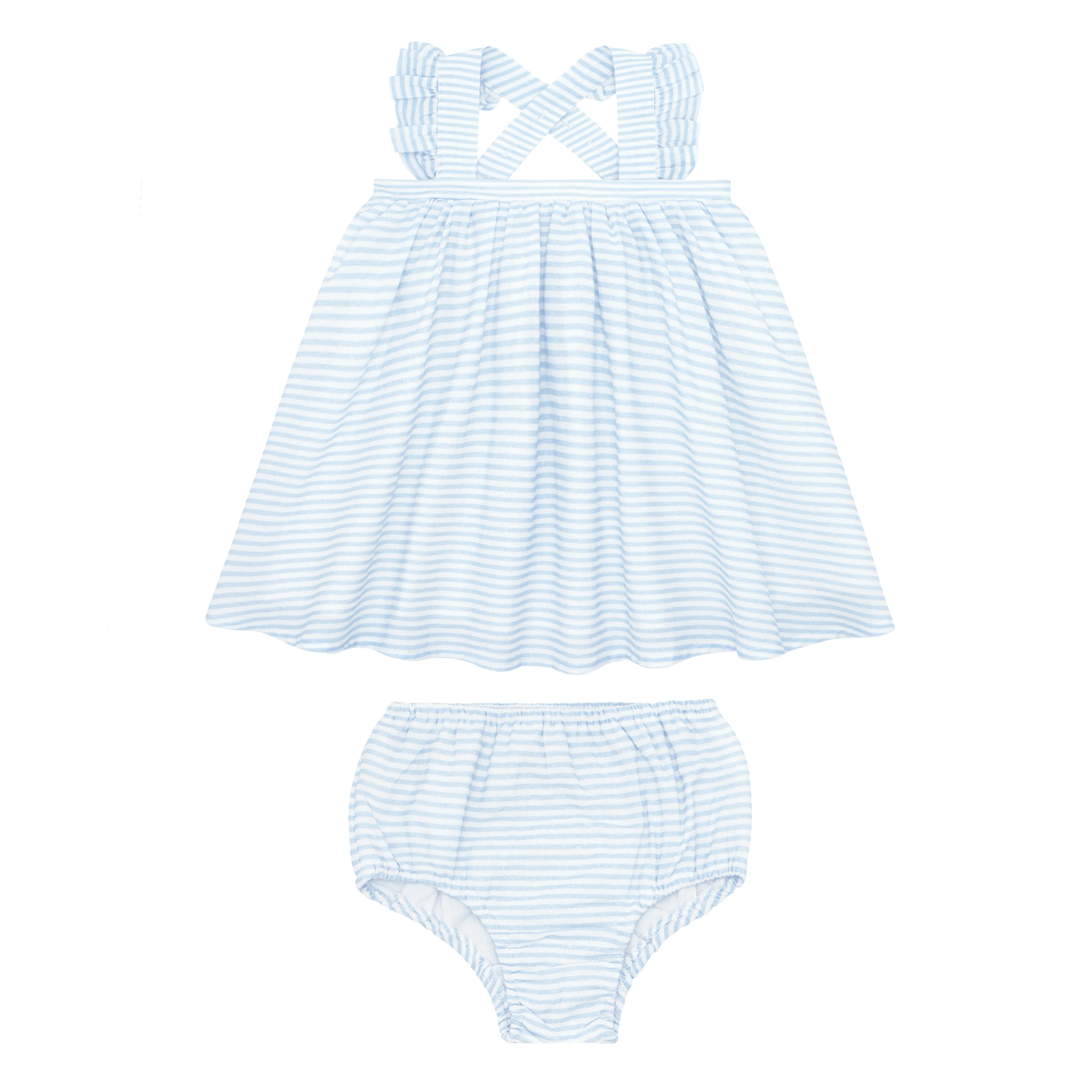 Minnow Powder Blue Stripe Flutter Tank Bloomer Set