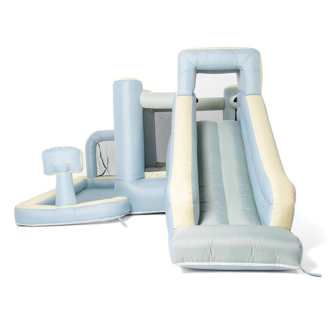 Inflatable slide and climbing structure on a white background