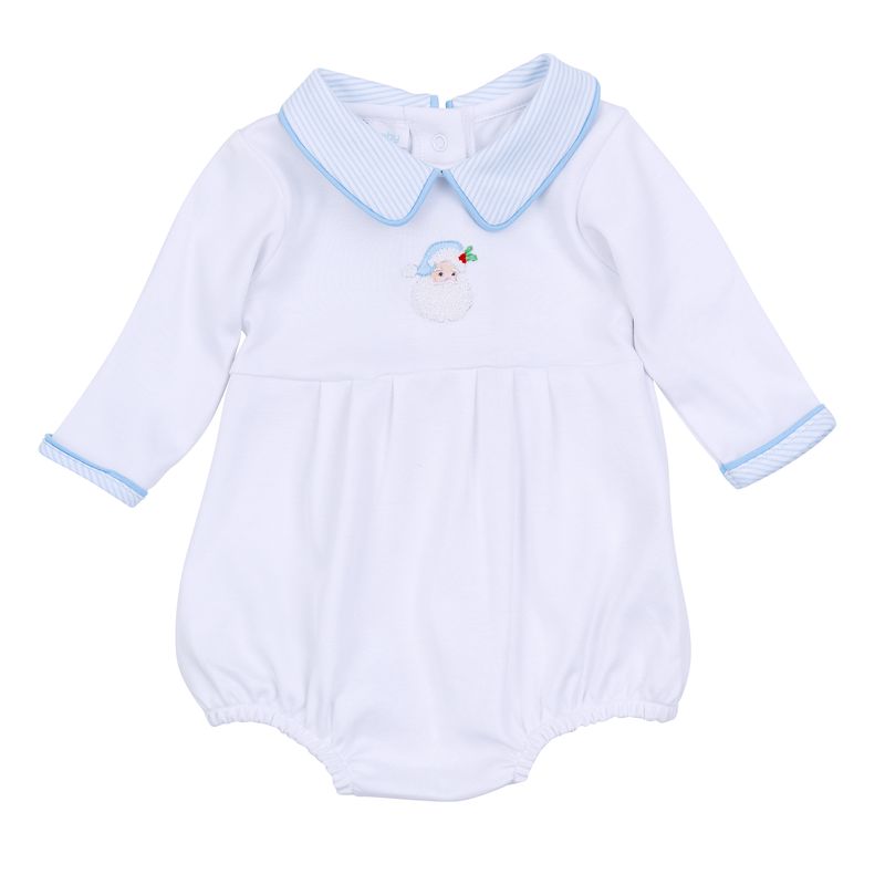 Magnolia Baby Santa Baby Embroidered Collared Bubble- Light Blue
