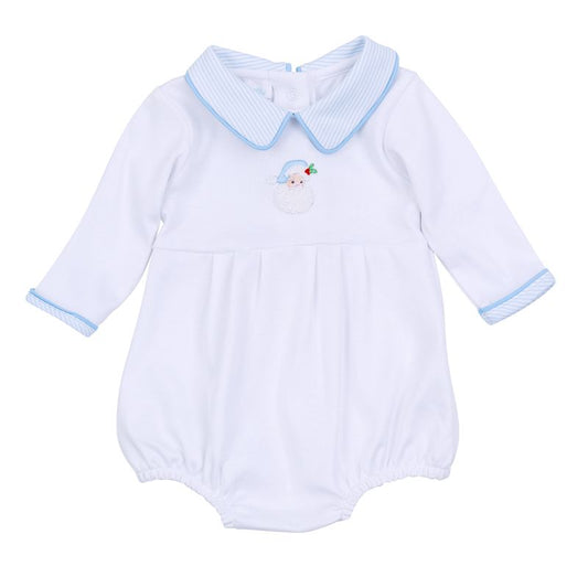Magnolia Baby Santa Baby Embroidered Collared Bubble- Light Blue