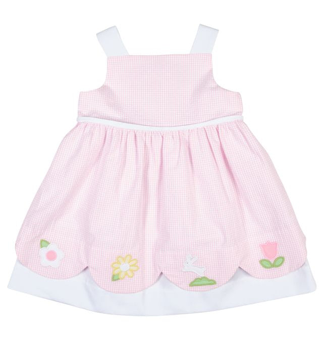 Florence Eiseman Seersucker Check Dress With Flowers and Bunny