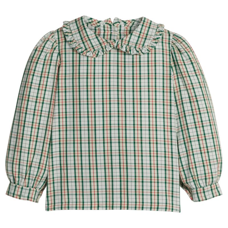 Ruffled Peter Pan Blouse- Mistletoe Tartan