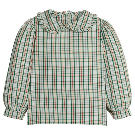 Ruffled Peter Pan Blouse- Mistletoe Tartan