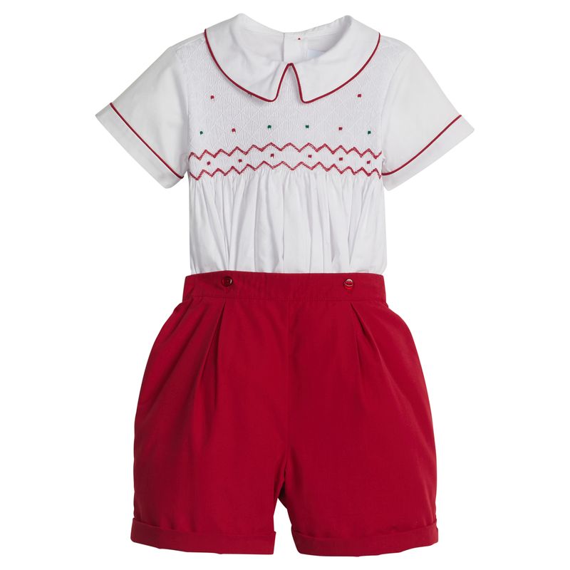 Little English Smocked Theodore Short Set- Holiday