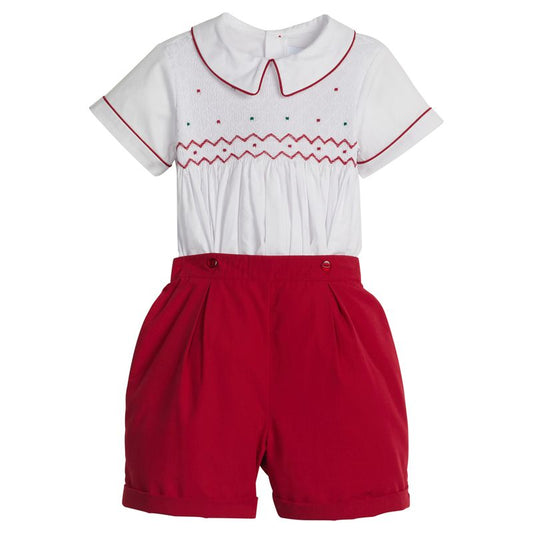 Little English Smocked Theodore Short Set- Holiday