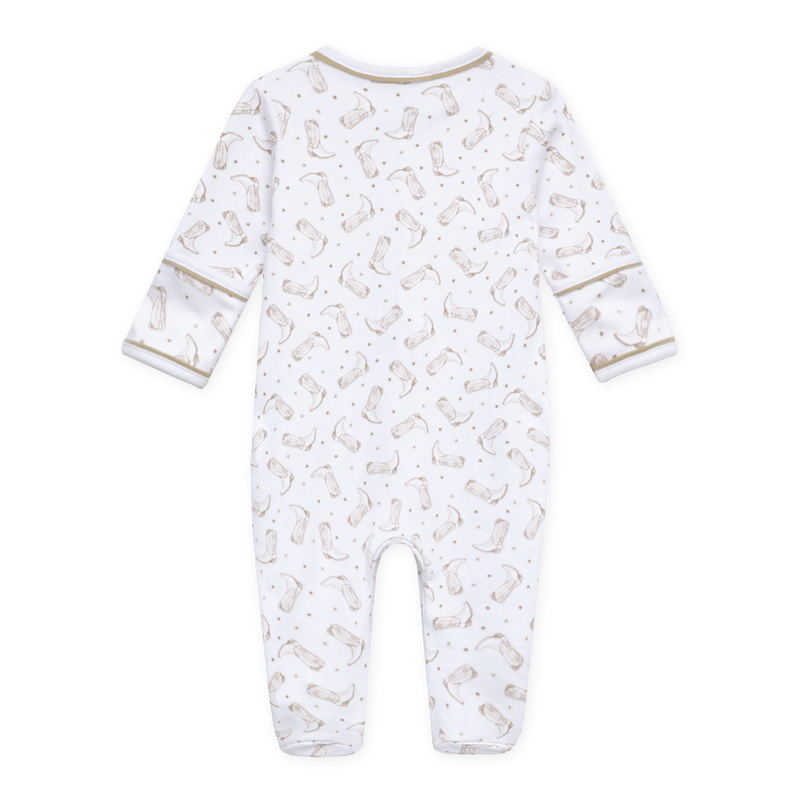 Magnolia Baby Darling Cowboy Boots Printed Footie- Ivory