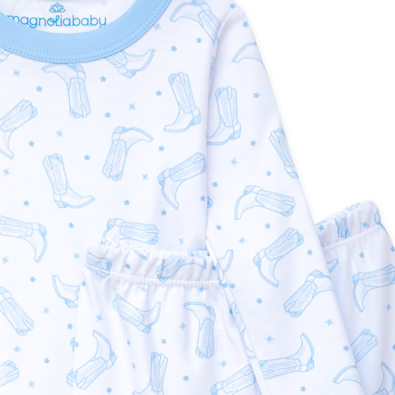 Magnolia Baby Darling Cowboy Boots Long Pajamas- Light Blue