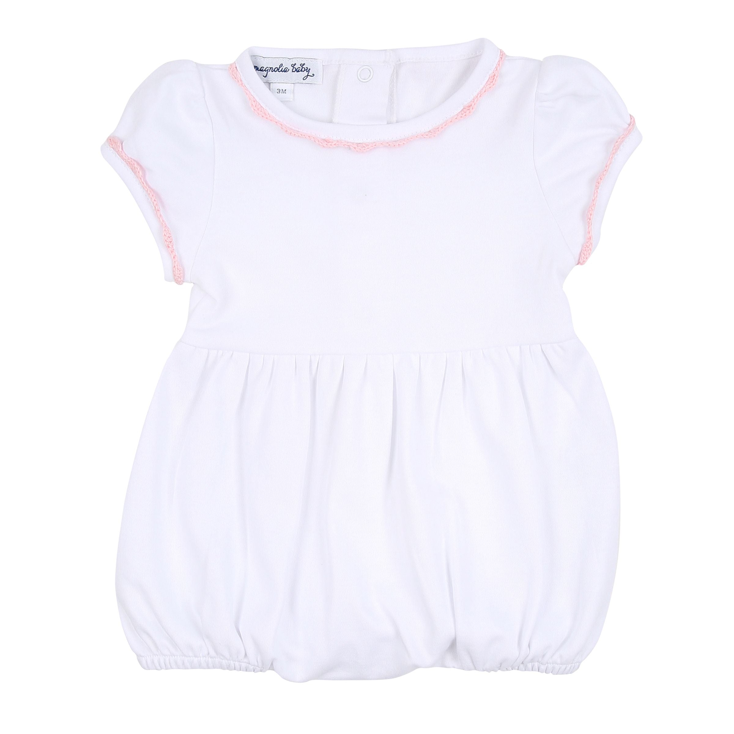 Baby Joy Baby Joy Embroidered Short Sleeve Bubble- Pink