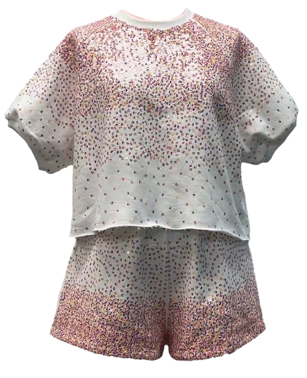 White Scattered Sequin Top - Adult