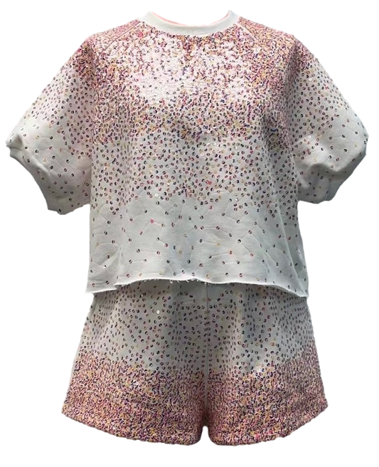 White Scattered Sequin Top - Adult