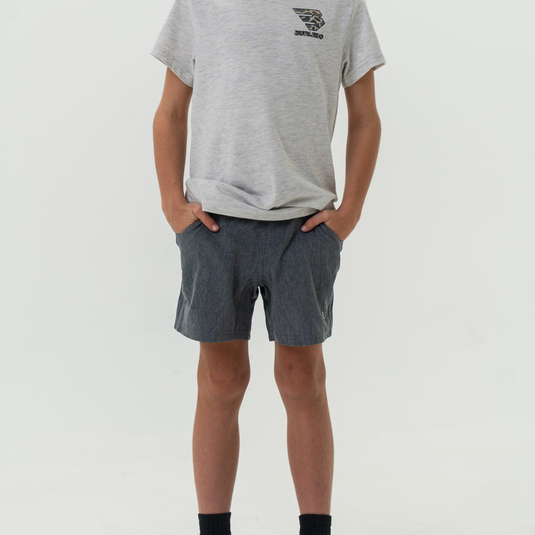 Youth Athletic Short- Grizzly Gray With Deer Camo Liner