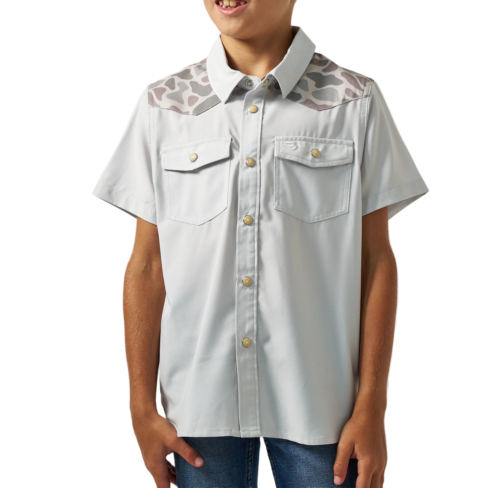 Burlebo Performance Western Shirt- Light Grey and Classic Deer Camo