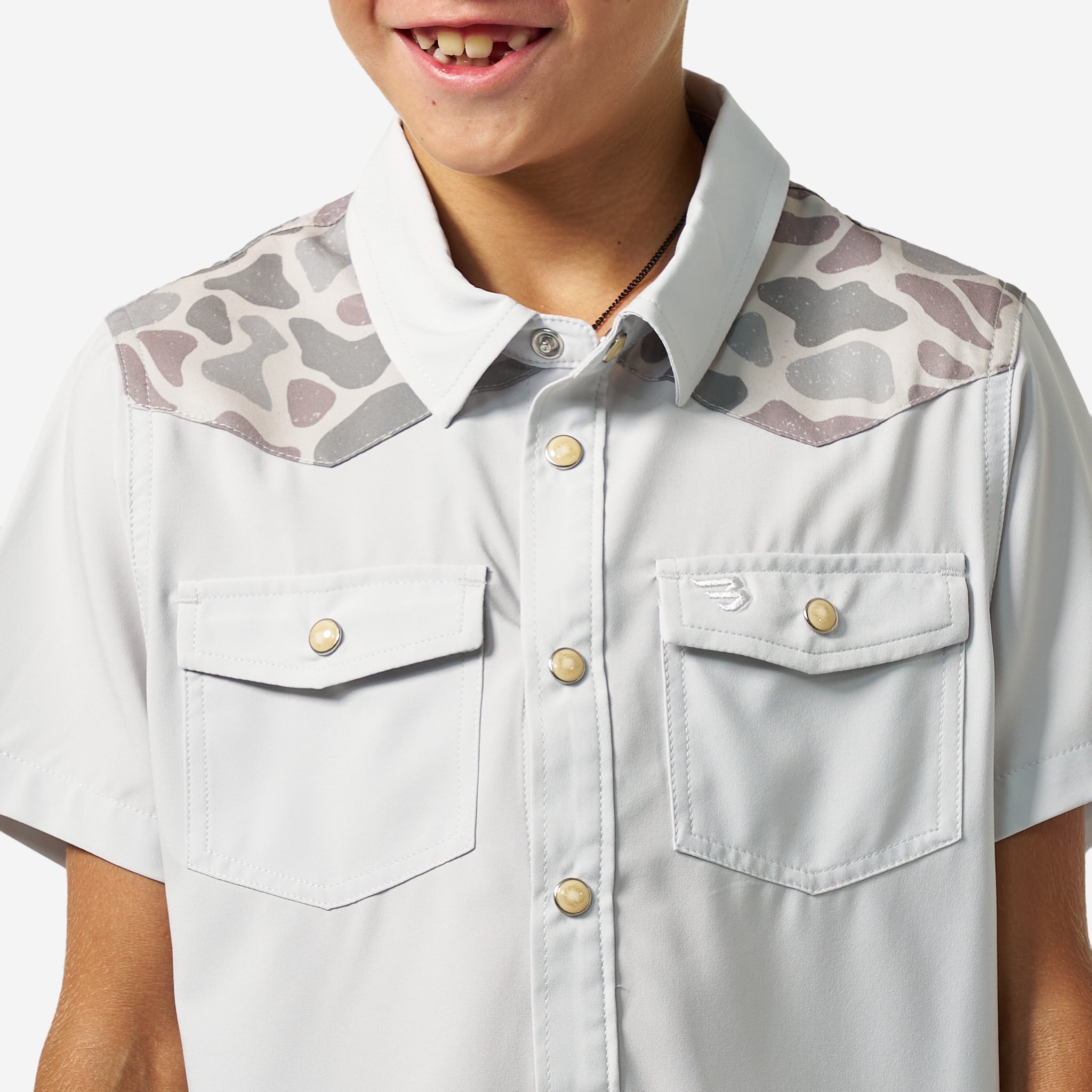 Burlebo Performance Western Shirt- Light Grey and Classic Deer Camo