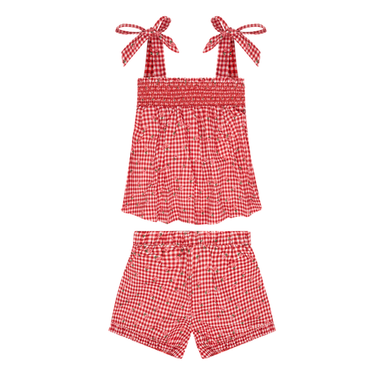 Minnow Red Gingham Smocked Short Set