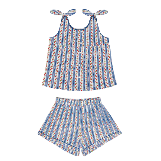 Minnow Strawberry Floral Tie Knot Short Set