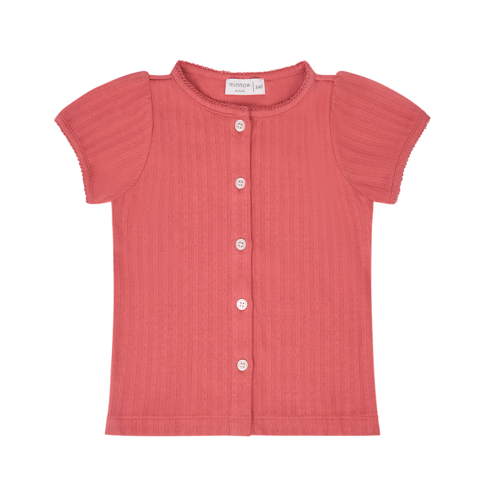 Minnow Red Pointelle Puff Sleeve Shirt