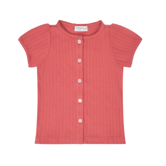 Minnow Red Pointelle Puff Sleeve Shirt