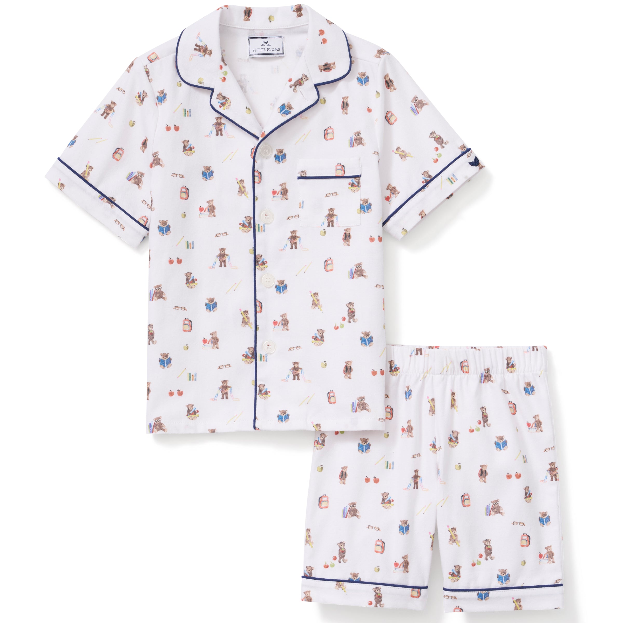 Petite Plume Teddy Goes To School Twill Short Set Pajamas